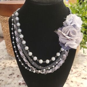 Gray Pearl Necklace with Floral Accent